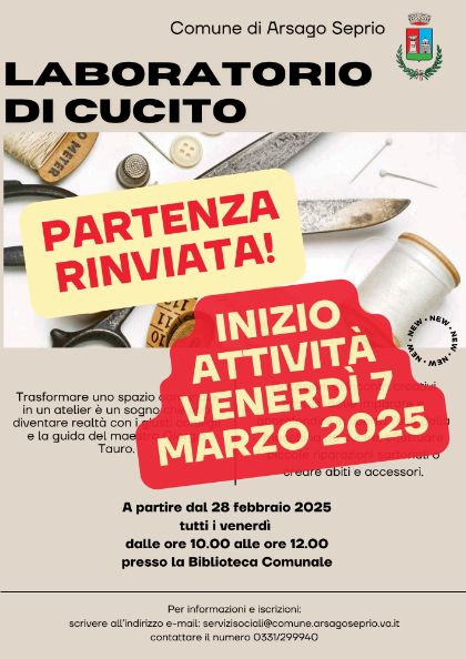 Corso di Cucito - Biblioteca Comunale di Arsago Seprio 