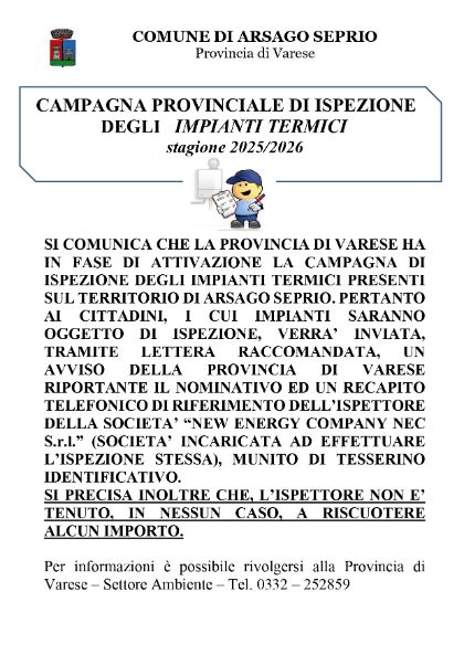 CAMPAGNA PROVINCIALE DI ISPEZIONE DEGLI IMPIANTI TERMICI stagione 2025/2026