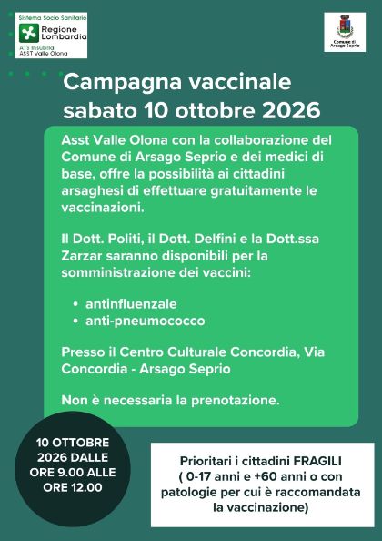 CAMPAGNA VACCINALE – SABATO 10 OTTOBRE 2026
