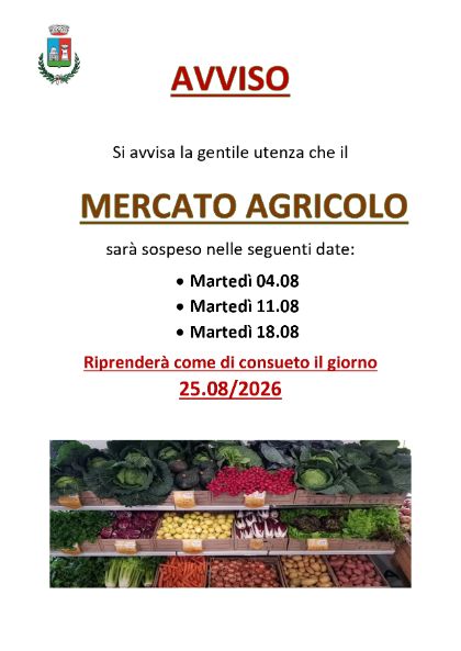 Giorni chiusura Mercato Agricolo Agosto 2026