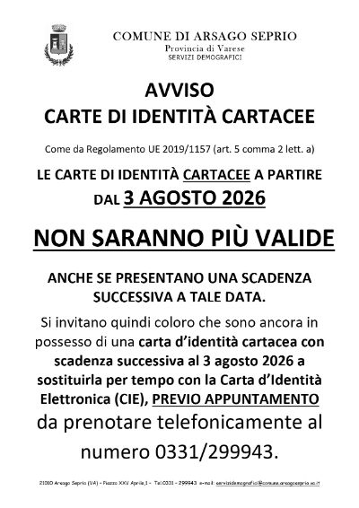 SCADENZA CARTA IDENTITA' CARTACEA 