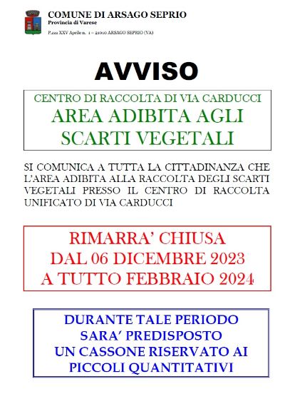 CENTRO DI RACCOLTA DI VIA CARDUCCI AREA ADIBITA AGLI SCARTI VEGETALI CENTRO DI RACCOLTA DI VIA CARDUCCI AREA ADIBITA AGLI SCARTI VEGETALI