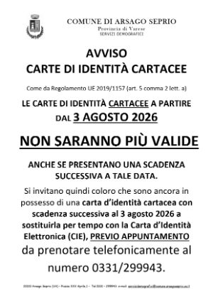 SCADENZA CARTA IDENTITA' CARTACEA 